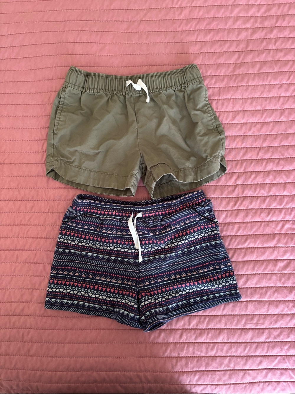 Girls Olive and Navy Patterned Drawstring Shorts - Casual Kids Bottoms